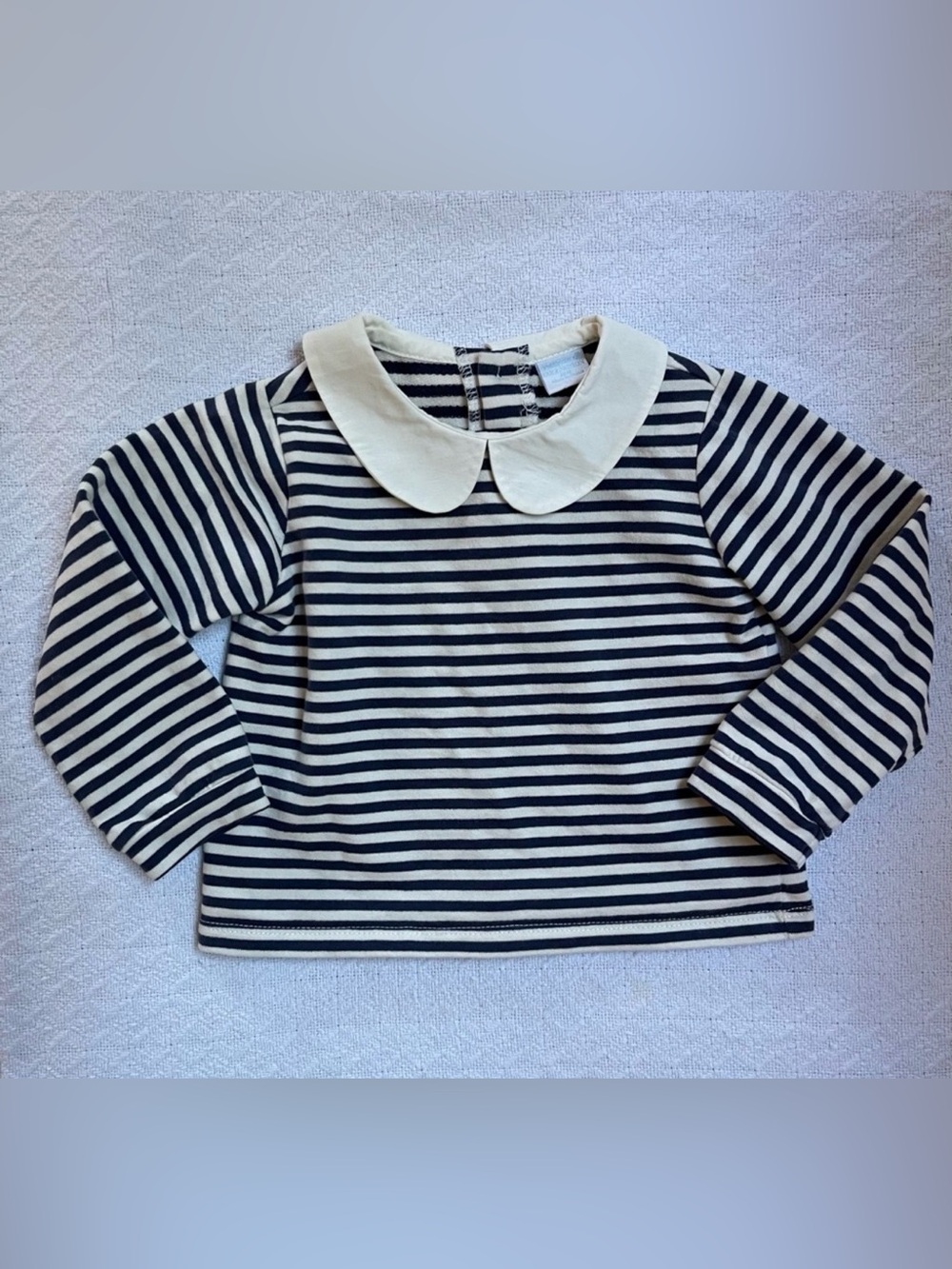 Edgehill Collection Navy and White Striped Long Sleeve Too with Peter Pan Collar